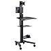 AW Rolling Computer Cart Adjustable Mobile PC Standing Workstation with Monitor Mount Keyboard Tray Printer CPU Holder Wheels for Shop Home Office Black