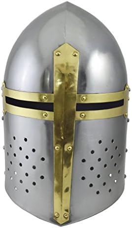 Crafts International Medieval Knights Armor Crusader Templar Sugarloaf Helmet With Masons Brass Cross Adult Size