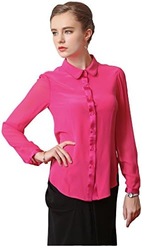 VOA Women's Long Sleeve Pink Single Breasted Silk Blouse Shirt Top