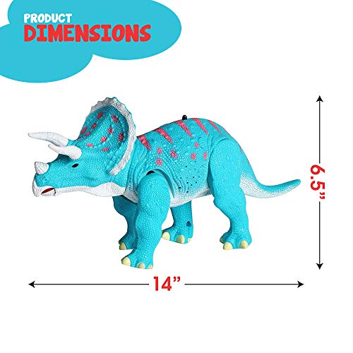 Build Me Remote Control Dinosaur - Triceratops Toy Roars, Walks, Lights Up, Bobs its Head and Stomps - RC Toys for Kids Ages 3 and Up - Blue Walking Dinosaurs Figure with Wireless Controller - Thumbnail 3