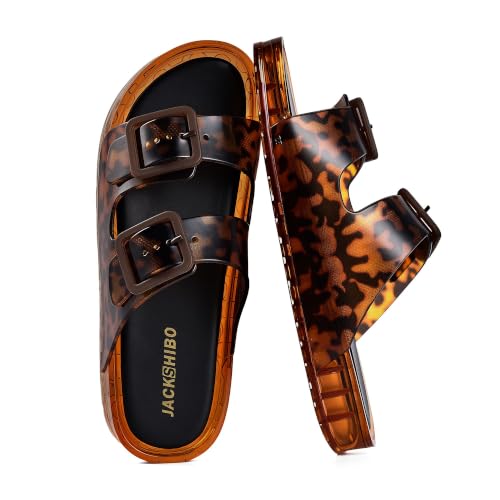 JACKSHIBO Women's Slip-On Jelly Sandals Double Buckle Pool Beach Slides at Amazon