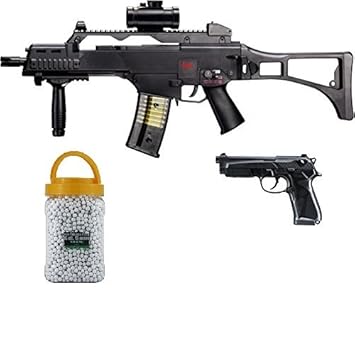 g8ds Set: HK Heckler & Koch G36 C AEG Elektrisch Softair Gewehr + Softair Pistole Beretta 90 Two Federdruck Premium Bio BB So