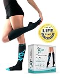 S-HUBme High Knee Graduated Compression Socks 15-20 thigh. Black Athletic Tube Stockings for Running, Biking, Yoga, Pilates & Travel. Recovery & Plantar fasciitis fitness accessories.S