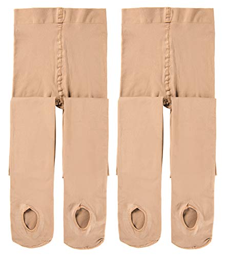 MOLLDAN Girls' Dance Ballet Tights for Women Pro Ultra Soft Convertible Transition Tight(Toddler/Little Kids/Adult/Student/Big Kid)(2P L Skin)