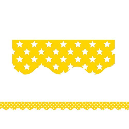 Teacher Created Resources Yellow with White Stars Scalloped Border Trim (5030)