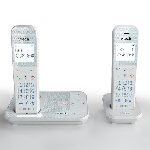 VTech XS1051 DECT Telefon Schnurlos 2 mobilteile, Schnurloses Telefon mit Anrufbeantworter, Anrufersperre Freisprechfunktion Lautstärkeverstärker Freisprecheinrichtung