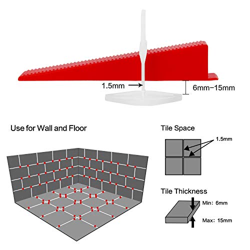 Winload Tile Leveling System, 1/16 inch (1.5mm) 400pcs Clips Plus 100pcs Reusable Wedges, Self Leveling Plastic Tile Spacers, T Lock Leveling System for Floor and Wall Ceramics of Bathroom Showroom - Thumbnail 2