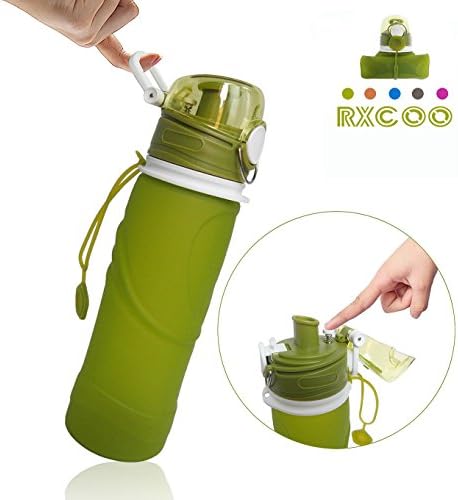 Collapsible Water Bottles, RXCOO 750ML,Medical Grade,BPA Free,FDA Approved,.Can Roll Up,26oz,Leak Proof Foldable Sports &amp; Outdoor Water Bottles (Green)