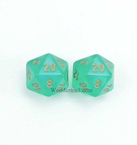 WCXPB2025E2 Light Green Borealis Dice with Gold Numbers D20 Aprox 16mm (5/8in) Pack of 2 Dice Chessex