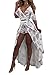 Knight Horse Women's Sexy V Neck Floral Printed Ruffles Crop Two Piece Maxi Dress Coffee M