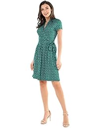 Le Vonfort Vestido de dama con cuello en V cruzado, estilo casual, con cinturón de trabajo