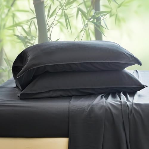 Simple&Opulence 100% Viscose from Bamboo Sheet Set 4Pcs, Cooling for Hot Sleepers, Soft Breathable Bed Sheets Set, 15" (38cm) Deep Pockets, Luxury Hotel Silky Bedding Sheets (Dark Grey,Queen)