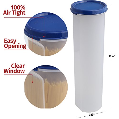 Tall Clear Spaghetti Pasta Container Storage With Lid-2 Pk.Multi-Purpose Kitchen Pantry Organization And Food Storage For Noodles Beans Straws - Airtight Leakproof Spaghetti Keeper BPA Free 37 oz.