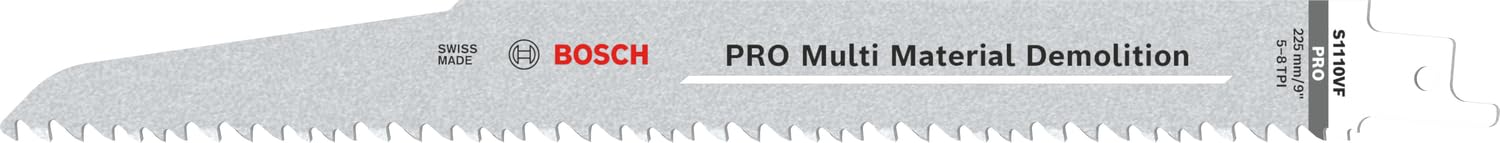 Bosch 5x PRO Multi Material S1110VF Demolition Reciprocating Saw Blade (for Wood with nails, Construction wood, Length 225 mm, Professional Accessory Reciprocating Saw)