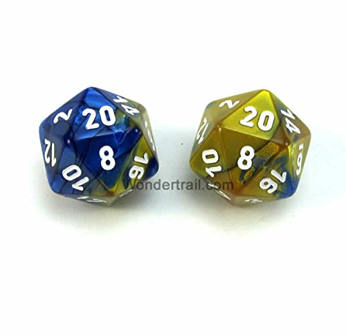 WCXPG2022E2 Blue Gold Gemini Dice with White Numbers D20 Aprox 16mm (5/8in) Pack of 2 Dice Chessex