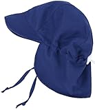SimpliKids UPF 50+ UV Ray Sun Protection Baby Hat w/ Neck Flap & Drawstring,Navy,0-12 Months