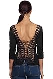 Finejo Women Sexy Long Sleeve Corset Embroidered Lace Up Back Shirt Top Blouse