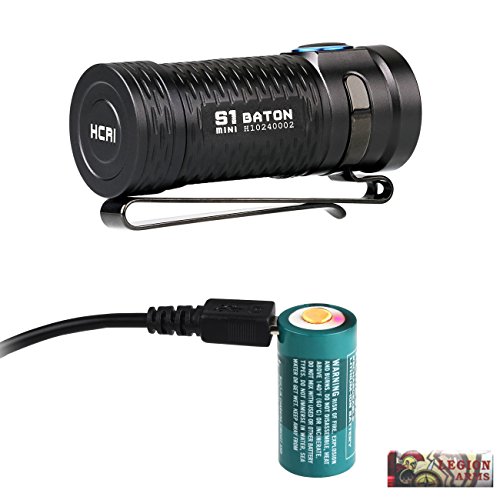 Olight S1 mini Baton HCRI (High Color Rendering Index, 90CRI) 450 Lumen Ultra Compact LED Flashlight with 650mAh RCR123A Rechargeable battery, Micro USB charging cable and LegionArms sticker