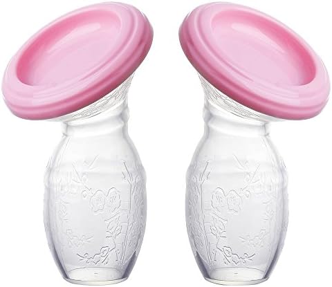 Silicone Breastfeeding Manual Breast Pumps Milk Pump Suction With Lid Breast Milk Saving Made Easy-2 Pack (Pink)