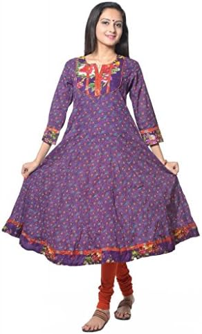 Vastra Vinod Women's Paisely Printed Cotton Anarkali Kurti Large Purple