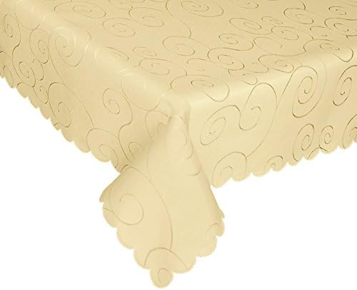 EcoSol DesignsMicrofiber Damask Waterproof Tablecloth, Versatile and Functional Dining Accessory, Wrinkle-Free & Stain Resistant Tablecloth, 60"x102", Ecru, Swirls