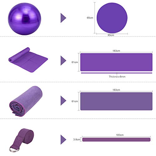 YEVITA Exercise Ball with Yoga Mat, Yoga Towel, Yoga Strap,Yoga Storage Bag, Stability Ball, Improves Balance and Core Strength，Anti-Burst & Extra Thick, Yoga Set Kit 5-Piece - Thumbnail 7