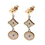 Women's Fashion Earrings Korean Style Three Icon Drop Earrings Stainless Steel Rose Gold (White)