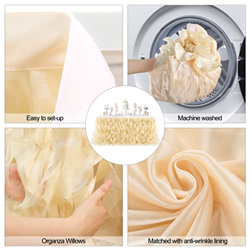 Netbros Champagne Tutu Table Skirt Decoration - 6FT Table Skirts for Rectangle Tables with Double Layer Organza Willows for Wedding, Party, Baby Shower, Cake Dessert Buffet Table Decorations