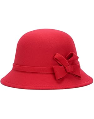 Winter Women Vintage Bowler Hat Bow Solid Color Fedora Floppy Cap