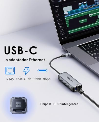 WAVLINK USB C to 5G Ethernet Adapter, 5000Mbps, Driverless Ethernet Network Adapter for Laptops and Computers, Compatible with Windows 10/11, Mac OS 11 or Higher and Linux