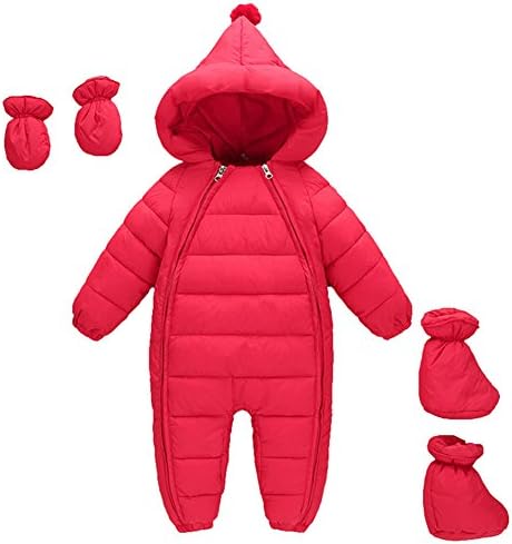 MissChild Snowsuit Baby Boy Girl Winter Warm Rompers Jumpsuits with Gloves Footies for Newborn