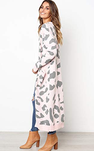 image for Angashion Women's Long Sleeves Leopard Print Knitting Cardigan Open Fr