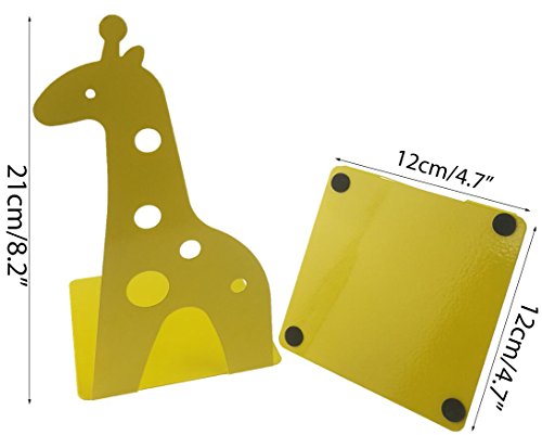 A Pair Of Cute Cartoon Giraffe Nonskid Metal Bookends For Kids Children Bedroom Library School Office Desk Study Gift (Yellow) - Thumbnail 3
