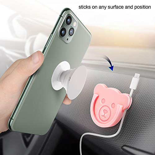 Car Grips Mount for Phone Stand Cute Bear Style Silicone Phone Holder with Phone line Clasp for Collapsible Grip/Socket Mount User Used on Dashboard, Home, Office, Kitchen, Desk, Wall (Pink) 3 Pack