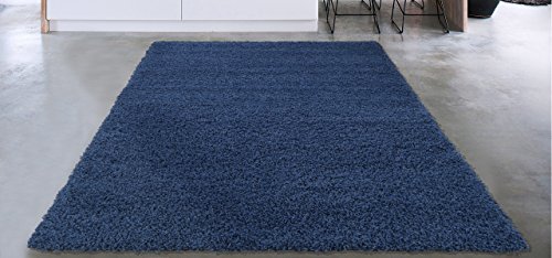 Sweethome Stores Cozy Collection Plush Luxurious Solid Navy Solid Design (7'10 X 9'10) Shag Living Room & Bedroom Area Rug