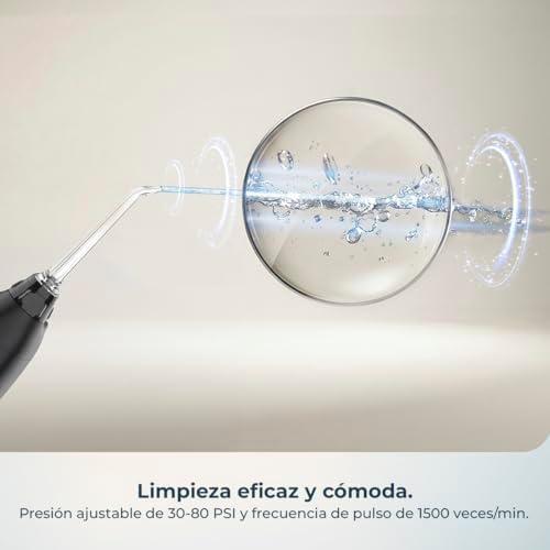 Irrigador Oral Portátil ToothCare 6000 Jet Liberty. Irrigador Dentário, autonomia de 30 dias, depósito de 180ml, pressão ajustável 30-80 PSI, cabeças magnéticas, frequência cardíaca 1500 vezes/min, IPX7