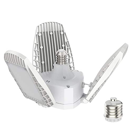 Olafus 100W E26 LED Garage Lights, 11000lm Deformable Garage Lighting Bulb, 5000K LED Shop Lights with 3 Adjustable Panels, Bright Garage Ceiling Fixtures for Barn, Workshop, Warehouse, Working Light