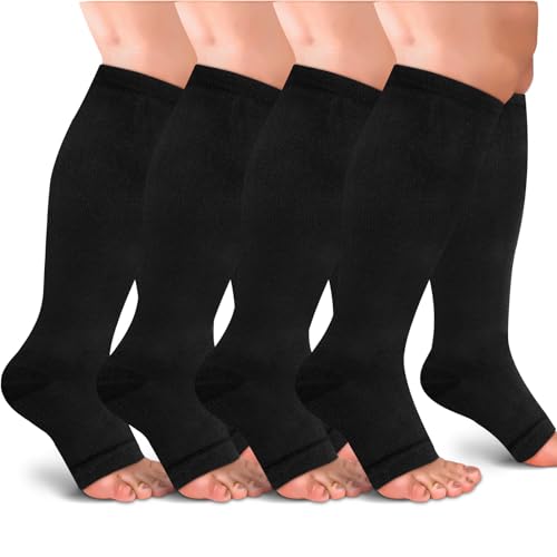 Photo 1 of 4 Pairs Open Toe Plus Size Compression Socks for Women and Men Wide Calf Extra Large for Circulation Support(B 3xl)