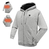 N NIFVAN Heated Hoodie with 7.4V Battery Pack for Men Women Full-Zip Fleece Hooded Sweatshirt (Medium) Grey