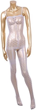 Selebritee Womens Sexy Bodystocking Lingge Pattern Bodysuit Lingerie Crotchless Free Size Gray