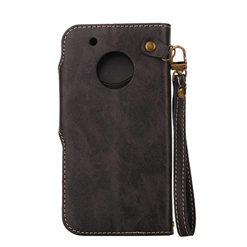 Moto G5 Protective Case, UNEXTATI Vintage Rose Pattern Stand PU Leather Flip Cover, Wallet Case Cover with Hand Strap for Moto G5 (Black) - Thumbnail 4