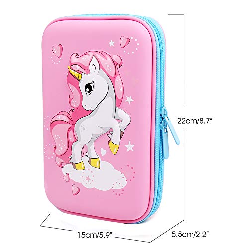 Pencil Case Pen Pouch Box for Girls Cute Unicorn Pencil Case Kawaii School Supplies Crayon Box EVA Plastic Pencil Organizer Stationery Holder for Kids