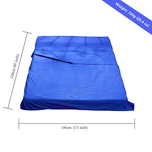 YUEDGE 2.2m x 1.8m Double Sleeping Bag Liner Traveling Camping Sheet Sleeping Sack Lightweight Compact Envelope Sleeping Sheets with Carry Bag for Travel, Youth Hostels, Hotels, Business trip, Trains