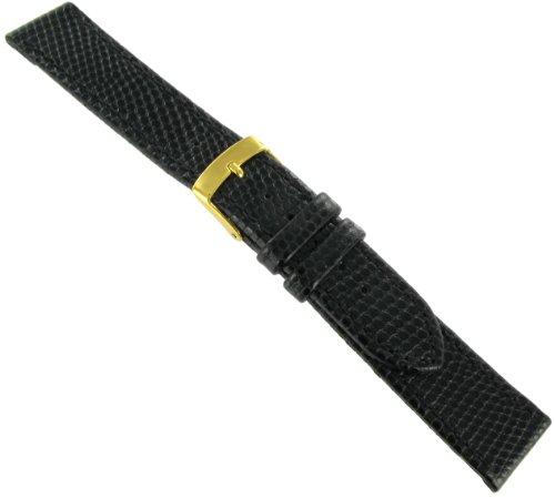 20mm Morellato Genuine Leather Lizard Grain Padded Stitched Black Watch Band Regular-2125