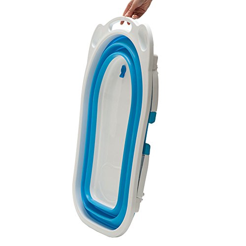 Kidsmile Baby Bathtub Portable Collapsible Bathing Tub with Non-Slip Mat, Foldable Shower Basin with Infant Sling, Comfort Folding Baby Bathtub, Deluxe Newborn to Toddler Tub, Blue - Thumbnail 5