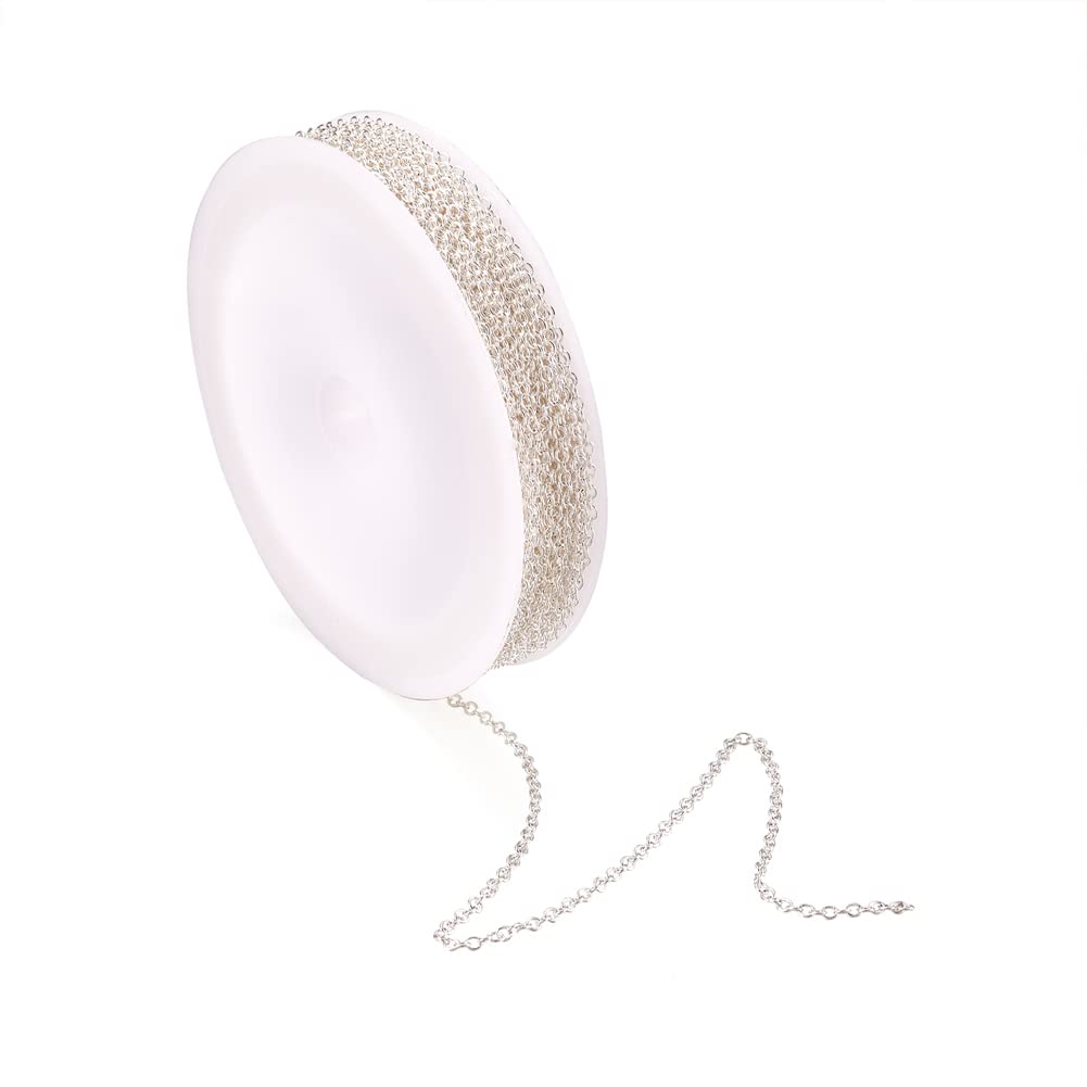 Cheriswelry 32.8FT Silver Plated Cable Chain 2x1.5mm Oval Cross Cable Chains Link for Necklace Jewellery Making