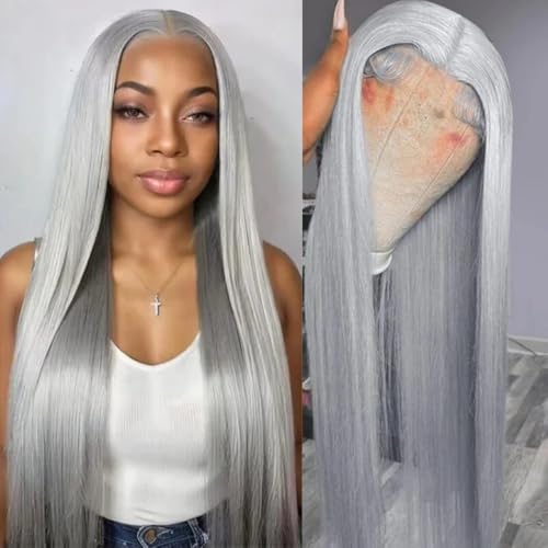 26 Inch Grey Lace Front Wigs Human Hair 13x4 HD Transparent Frontal