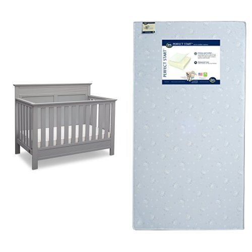 Serta Fall River 4-in-1 Convertible Crib, Grey with Perfect Start Crib and Toddler Mattress Serta Fall River 4-in-1 Convertible Crib, Grey with Perfect Start Crib and Toddler Mattress