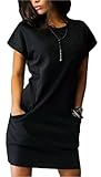 UGET Women's Summer Dresses Short Sleeve Casual Shirt Mini Dress with Pockets