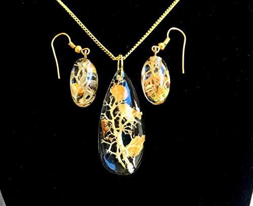 Terrarium set White moss & Golden flakes Necklace + Earrings golden findings gift for her gift idea resin evening fashion earrings pendant